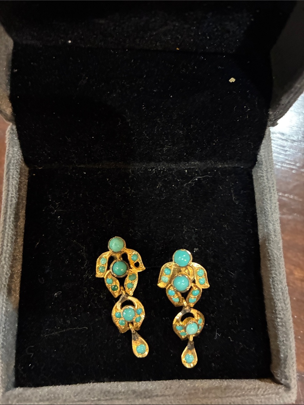 Gold-Tone Turquoise Drop Earrings - Elegant Women's Jewelry